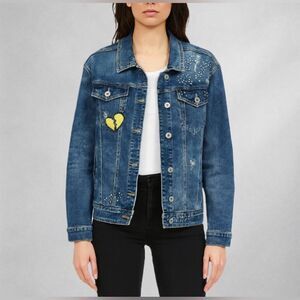KLOUD 9 Heart Breaker Denim Jean Jacket Size L  Patch Embroidered